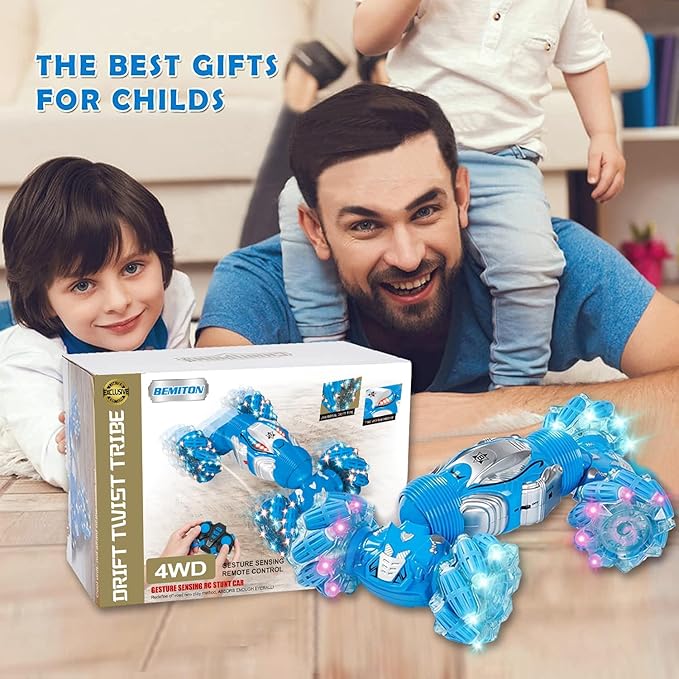 BEMITON Boys Aged 6-12 Birthday Gift Ideas- Gesture Sensing RC Stunt Car Toy for Kids, Hand-Controlled 2.4Ghz Remote Control Twist Cars, 4WD All-Terrain Off-Road Vehicle