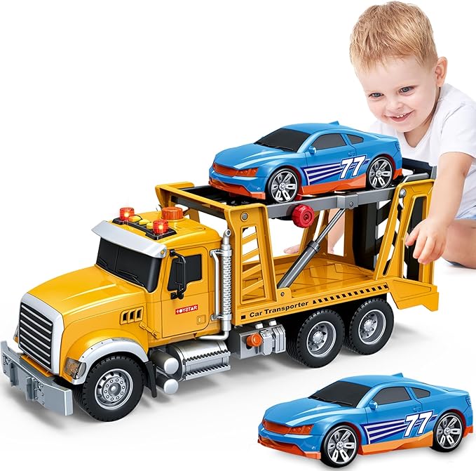 Kids Toys for 3 4 5 6 7 8 Years Old Boys, Transport Cars Carrier with Racing Car with Lights, Sounds, Toddler Friction Powered Truck Vehicle Toy for Boys Girls Christmas Birthday Gifts