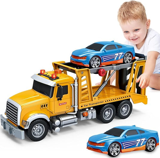 Kids Toys for 3 4 5 6 7 8 Years Old Boys, Transport Cars Carrier with Racing Car with Lights, Sounds, Toddler Friction Powered Truck Vehicle Toy for Boys Girls Christmas Birthday Gifts