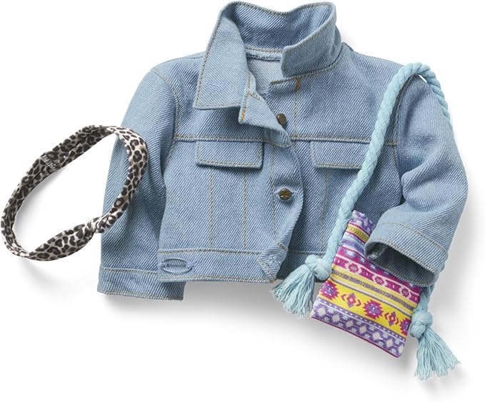 American Girl Truly Me 18-inch Doll Accessories Jean Jacket, Printed Purse, and Leopard-Print Headband, For Ages 6+