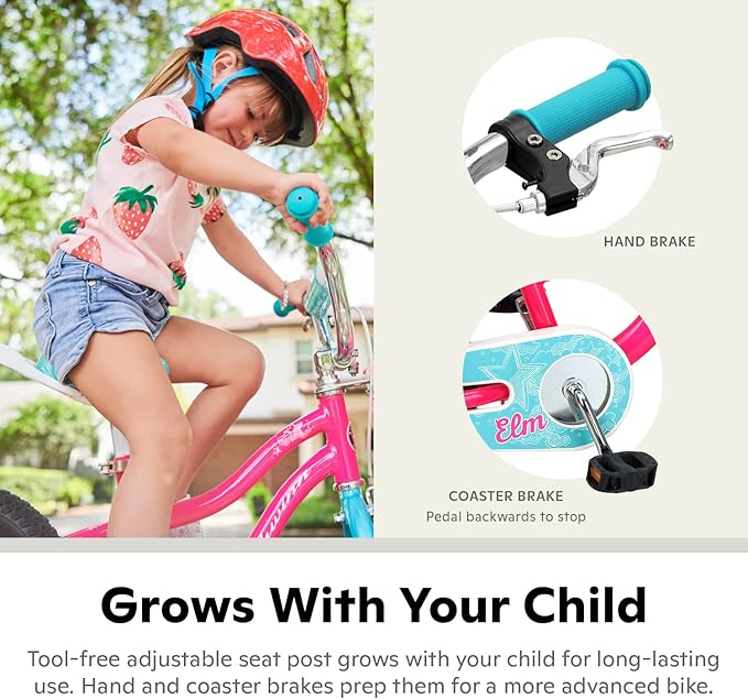 Schwinn Elm BMX Style Toddler and Kids Bike, For Girls and Boys, 16-Inch Wheels, With Saddle Handle, Training Wheels, Chain Guard, and Front Basket, Recommended Height 38-48 Inch, Pink