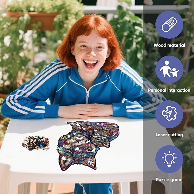 Wooden Puzzles for Adults, Wolf Family Jigsaw Puzzles 500 Pieces, 17.3x14.9in, Unique Shaped Cool Animal Wood Adult Puzzle, Best Gifts for Adults and Kids Family Game