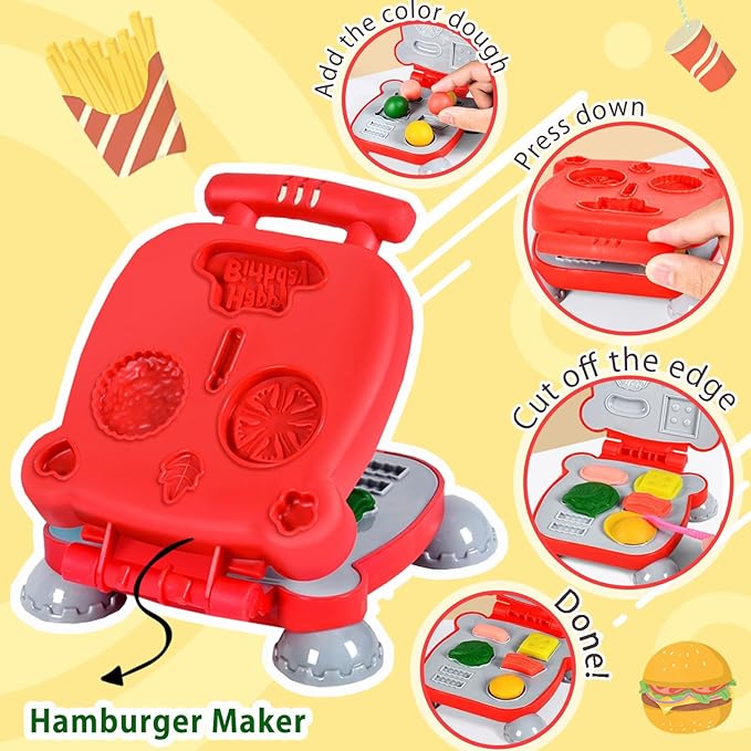 3 in 1 Color Dough Kitchen Creations Set, Ice Cream Noodle Hamburger Maker Machine, Art Crafts Food Modeling Play Toys, Deluxe Tools Kit for Boys Girls Kids Toddlers Ages 3+ (12 Colors Dough)