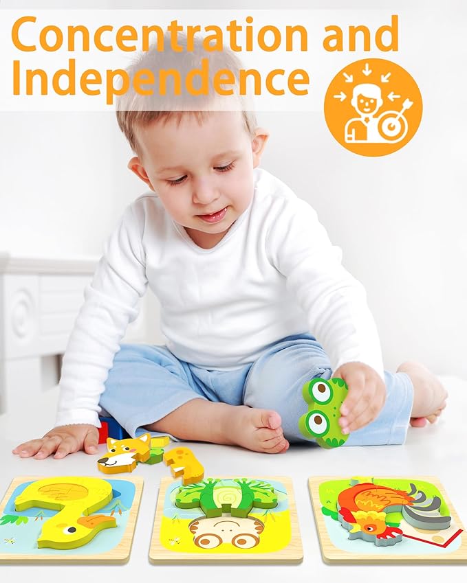 Wooden Puzzles Toddler Toys for 1 2 3 Year Old Boy Girl, 6 Packs Animal Toddler Puzzles Preschool Educational Learning Montessori Toys Age 1-3, 2-4 Christmas Birthday Gifts