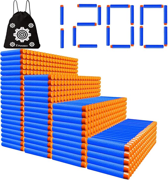 POKONBOY 1200 Pack Refill Darts Compatible with Nerf Guns, Refill Bullet Darts Foam Darts Compatible with Nerf Guns N-Strike Elite Series Blaster Toy Guns Kids(Storage Bag Included)