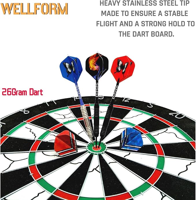Darts Metal Tip Set，12 Pack 26 Gram Nonslip Iron Barrel, Darts Steel Tip Set Professional,with 12 Aluminum Dart Shafts, 24 Extra Flights, Dart Sharpener, Dart Wrench, Stylish Gift Box