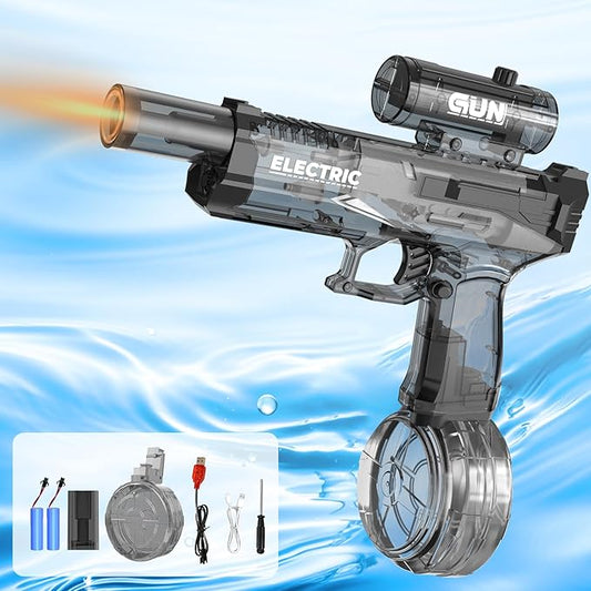 Electric Water Gun with Muzzle Light,Auto Water Soaker Blaster,Squirt Gun Range 23-32 FT,Outdoor Party Summer Water Shooting Game Toy with 2 Batteries,Ideal Watergun Easter Gift for Kids & Youths.