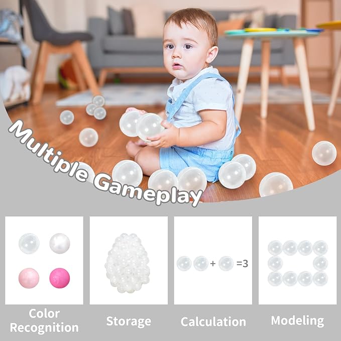 Ball Pit Balls 100 Phthalate Free BPA Free Crush Proof 2.16 Inches Plastic Balls for Ball Pit Ideal Gift for Toddlers Babies Kids Pool Water Toys Play Tent, Clear