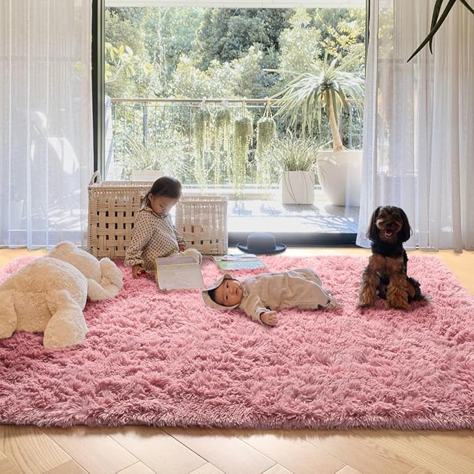 PAGISOFE Blush Pink Fluffy Shag Area Rugs for Bedroom Girls 5x7, Soft Fuzzy Shaggy Rugs for Kids Room Plush Furry Living Room Carpet Girls Teen Dorm Rugs for Home Decor Aesthetic, Nursery
