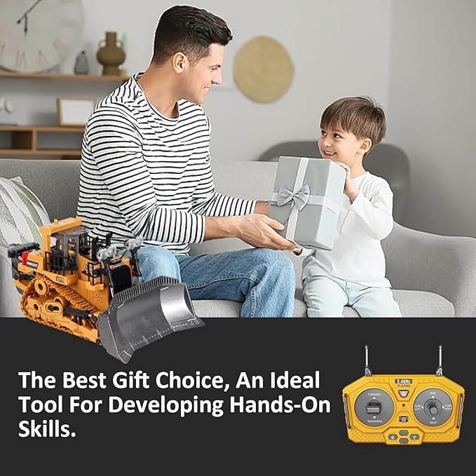 9 Channel 2.4GHz Remote Control Bulldozer, High Performance Simulation Construction Vehicle with Realistic Lights and Sounds, Ideal Gift for Kids Aged 6+ (Bulldozer)
