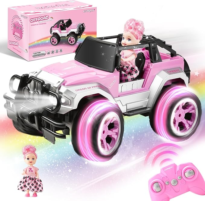 Remote Control Car for Girls, Pink RC Car with Doll and Sticker for Ages 6-10 Years Old Girls, 80 mins with Rechargeable Battery, 1:16 Scale 2.4Ghz, ,OX11S Perfect Christmas Birthday Gifts for Grils