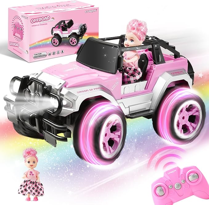 Remote Control Car for Girls, Pink RC Car with Doll and Sticker for Ages 6-10 Years Old Girls, 80 mins with Rechargeable Battery, 1:16 Scale 2.4Ghz, ,OX11S Perfect Christmas Birthday Gifts for Grils
