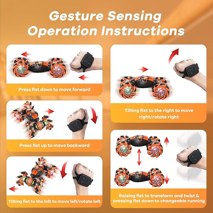 Gesture Sensing Remote Control Car,4WD Gesture Stunt RC Car 360° Rotate Transform Drift Toys Rc Hand Controlled Car with Lights Music Sprayer,Best Christmas or Birthday Gift for 6-12 Boys Girls