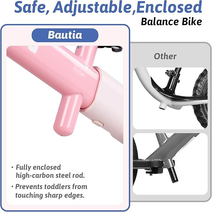 Balance Bike for 2 Year Old, Adjustable Seat & Handlebar, Age18 Months to 5 Years Old, No-Pedal Training Bike Toddler Push Bicycle First Gifts-Pink