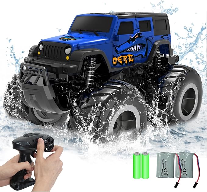 1/16 Remote Control Monster Truck : 4x4 Off Road Waterproof Rc Jeep Combines Amphibious and All Terrain Traversal, Birthday Gift for Boys & Girl Ages 6-12 (Blue SUV)