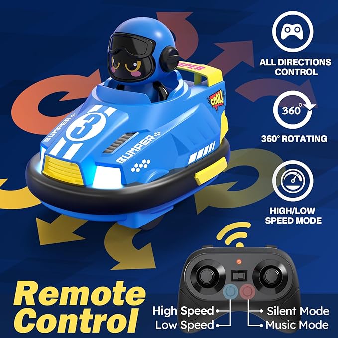 Remote Control Bumper Car Toy Set of 2 Players|Toddlers Mini RC Car Toys with Light & Sound & 360°Rotating|Christmas Birthday Gifts for 2 3 4 5 Year Old Boys Girls Kids Ideas