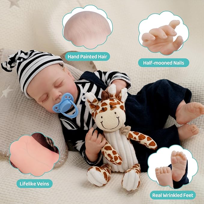 Jirachi Lifelike Reborn Baby Dolls, 18-Inch Soft Body Real Life Sleeping Baby Boy, Cute Realistic Reborn Baby with Feeding Accessories for Kids 3+