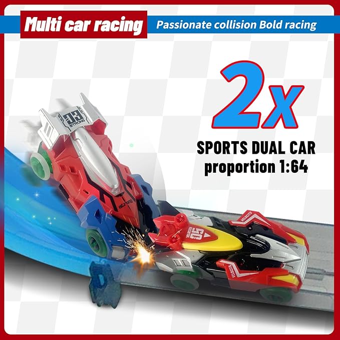 Remote Control Rail car Magnetic DIY Versatile Assembly Slot Cars Children's Competitive Race Track Toys STEM Parent-Child Boys and Girls Gifts (Competitive Two-car Version)