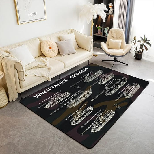 Erosebridal Tank Area Rug 3x5, War Theme Rug, Soldier Dirt Bike Carpet for Living Room, Camouflage Army Acting Non Slip Indoor Floor Mat for Kid Boy Teen Men