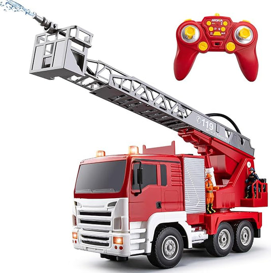 13 Channel RC Fire Truck Toy, 2.4G Large Remote Control Firetruck with Lights, Siren Sounds, Water Spraying, RC Car for Kids Boys 16.5"