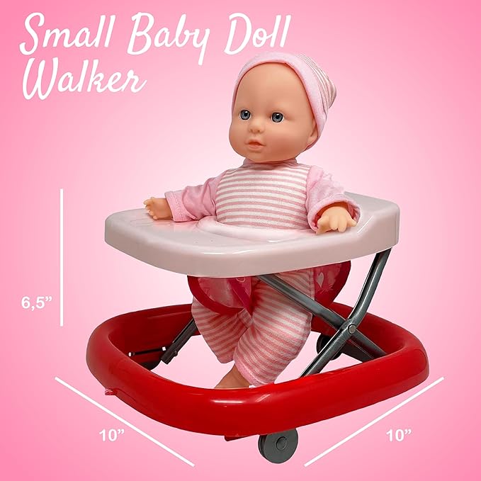 Baby Doll Set with 12 Inch Soft Baby & Foldable Walker, Cute Baby Doll Accessories Playset, Learn to Walk Dolls for Toddlers Boys and Girls