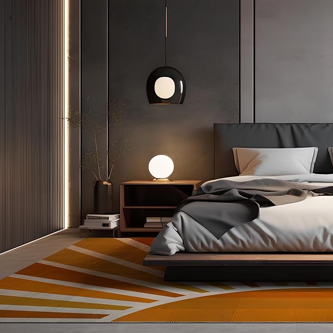 Washable 6Ft Round Sun Area Rug for Living Room, Brown Sun Modern Abstract Boho Circle Rugs, Ultra Thin Low Pile Lightweight Indoor Carpet Mat with Non-Slip Backing for Bedroom Kids Nursery Play Room