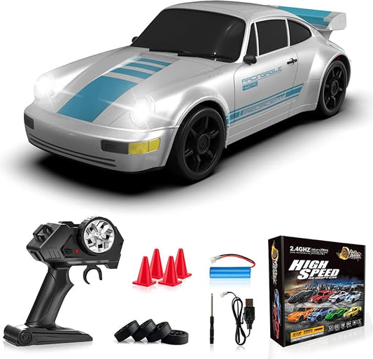 Remote Control Car, 1/24 Scale RC Drift Car, 4WD 15KM/H High Speed RC Cars, Racing Sport Toy Car with LED Lights, Racing Tire, Birthday for Kids Boys Girls, Rechargeable Battery