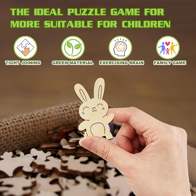 WOODBESTS 50 Piece Large Pieces Wooden Puzzles for Kids Ages 4-6, Rabbit Wooden Kids Puzzles (11.4"x11.4") Wooden Jigsaw Puzzles Unique Shape, Birthday Easter Gifts for Kids Family Game