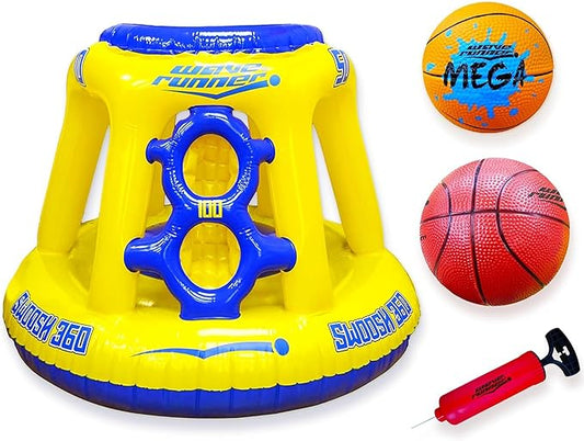 Wave Runner Inflatable Pool Basketball Hoop Set, Poolside Floating Basketball Game with Ball, Water Play and Trick Shots, GAINT Pool Toys and Floats for Swimming Pool Fun
