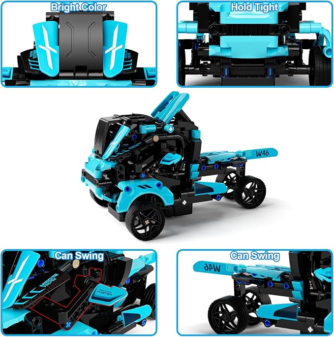 STEM Remote Control Car Building Kit Toys for Kids Age 8-12 with 2in1 STEM Robots Building Set Remote & APP Controlled Car/Robot, RC Car Toy Set for Boys Girls 466 Pcs (Dark Cyan)