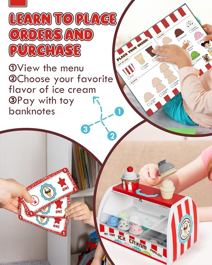 Lehoo Castle Ice Cream Toys for Toddlers 3-5, Toys for 3+ Year Old Girls, Ice Cream Play Set for Kids Ages 2-4, Play Ice Cream Counter Shop, Gift for Girls Boys 3 4 5 6 Year Old