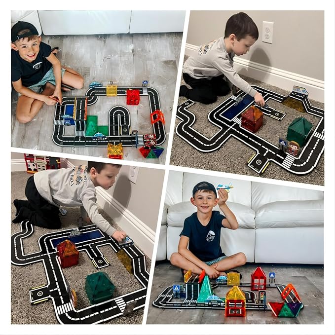 Magnetic Tiles City Road Set with Magnet Car, Magnetic Blocks Building Toys for Kids, STEM Construction Toys for Toddlers, Gifts for 3+ Year Old Boys & Girls