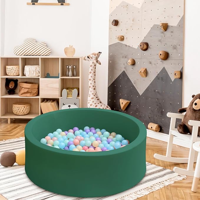 Baby Ball Pit 35.4" Soft Round Memory Foam Ball Pits NOT Included Balls Indoor Outdoor Playpen for Babies Toddlers Kids Great Gift for Girls Boys, Dark Green