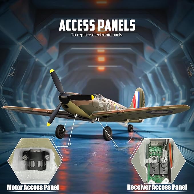 VOLANTEXRC RC Plane Spitfire Fighter 4CH Remote Control Airplane RTF with Aileron, Gyro, Aerobatics & 3 Modes to Fly, Hobby Radio Controlled Warbird Aircraft for Adults, Beginners, Boys (Green)