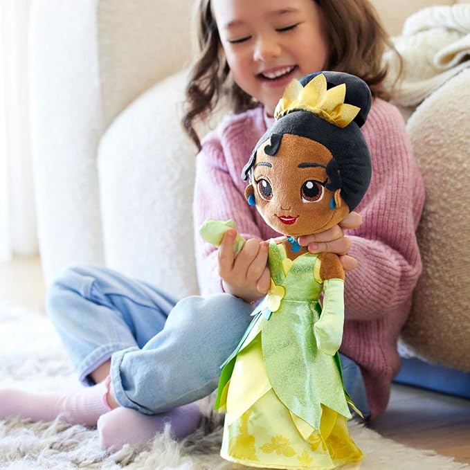Disney Store Official Princess Plush Doll, Tiana, Medium 14 Inches, Soft Plushy with Embroidered Features, Princess Toys for Girls, Disney Dolls, Stuffed Animals for Girls