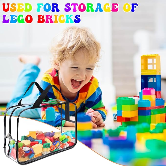8 Packs Large and Small Toy Storage Bags, Reusable Clear PVC Board Game Storage, Toy Storage Organizer Bags with Zipper for Building Blocks, Puzzle and Handmade Accessories, Clear Toiletry Bag
