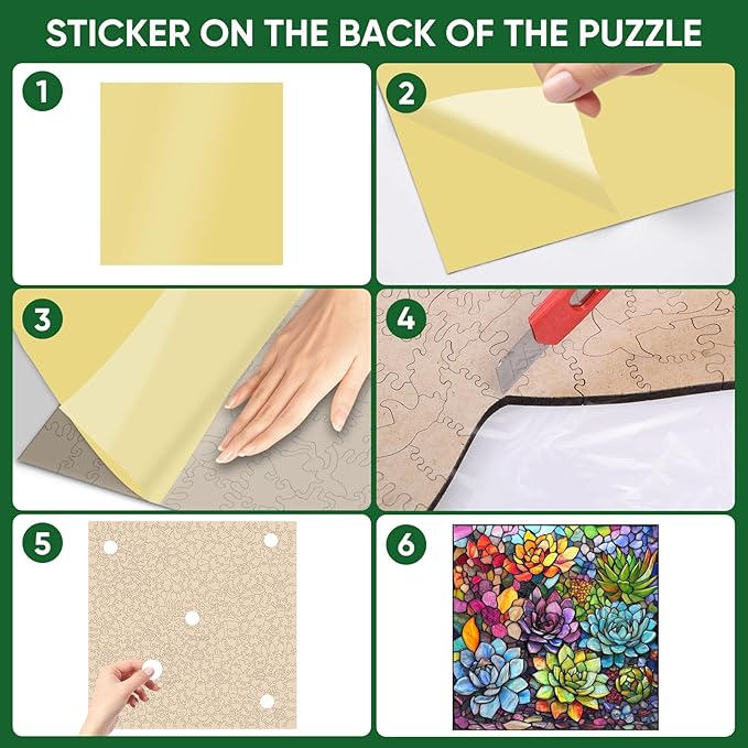 delobi Stained Glass Puzzles for Adults 500 Pieces Succulent Wooden Puzzles, Unique Liberty Challenging Jigsaw Puzzles Gift for Friends Family Game Medium Size 15.9'' x15.9''