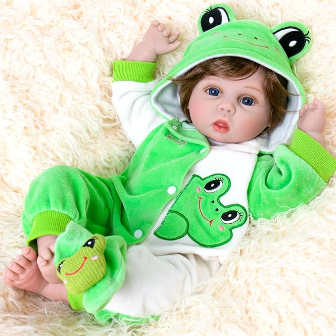 Aori Reborn Baby Dolls Lifelike - Newborn Baby Doll Realistic Weighted Toddler Real Life 22 Inch Jumping Frog Set Great Birthday Gift for Kids
