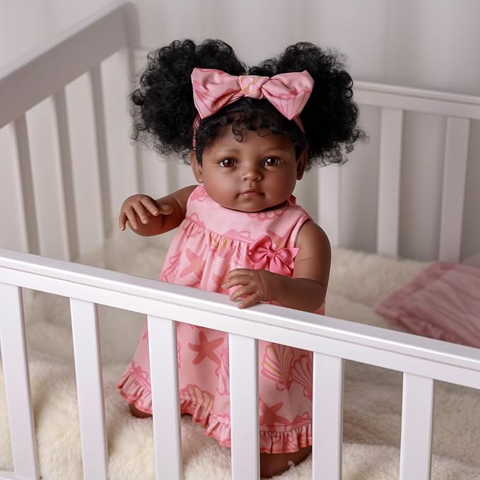 BABESIDE Lifelike Reborn Baby Dolls Black Girl AMA - 20 Inch Soft Body Realistic Baby Doll Handmade Real Life Toddler Black Baby Dolls with Clothes and Toy Gift for Kids Age 3+