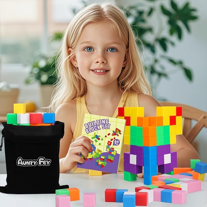 64 Pcs Magnetic Blocks, Magnet Blocks, Magnetic Cubes Blocks for Kids, Learning Educational Stem Blocks for Kids Ages 4-8