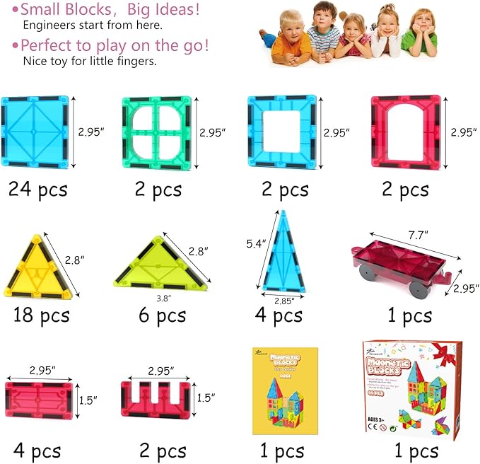 Jasonwell 65pcs Magnetic Tiles Building Blocks Set for Boys Girls Preschool Educational Magnet Construction Kit Stacking STEM Toys Christmas Birthday Gift for Kids Toddler 3 4 5 6 7 8 9 10 + Year Old