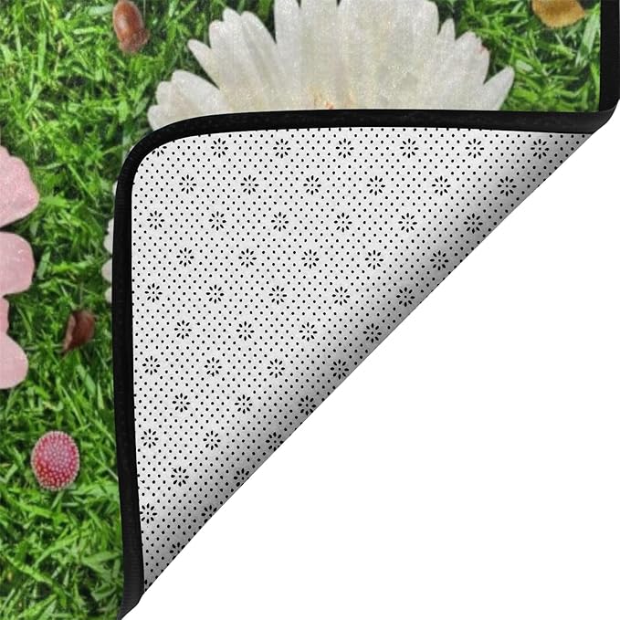 Classroom Carpets, Green Grass & Flowers Kids Playmat Rugs - 5x7 Ft Kids Carpet with Rubber Backing, Seats-12 Floral Classroom Seating Rug Play Mat Nursery Rugs for Children Bedroom School Elementary