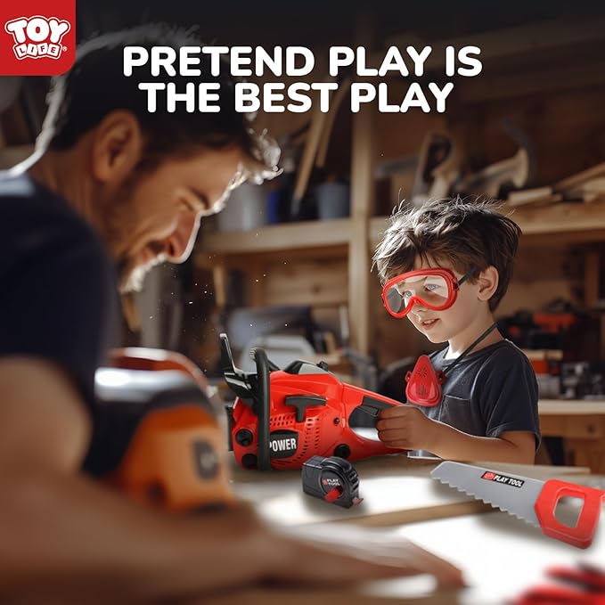 TOY Life Toy Chainsaw Kids Tool Set with Gloves Toddler Pretend Play Construction Tool Electric Chainsaw Play Set Outdoor Toy for Kids Halloween Costume for Boys Ages 3 4 5 6 7 8