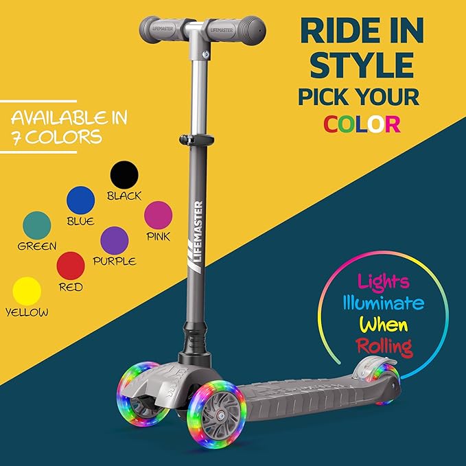 Kids Scooter – Children and Toddler 3 Wheel Kick Scooter – LED Wheel Lights Illuminate When Rolling– Adjustable Handlebar – Indoor and Outdoor