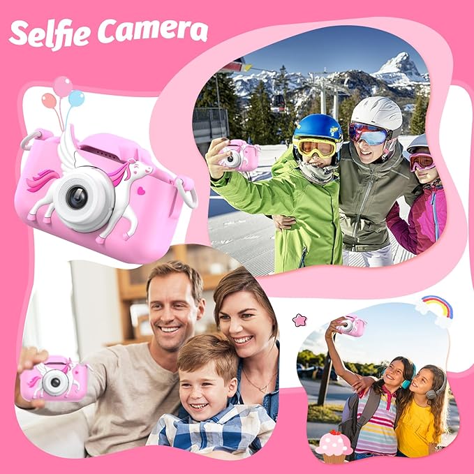 Goopow Kids Selfie Camera Toys for Girls Age 3-9, Digital Video Camera Toy with Protective Cover,Christmas Birthday Festival Gifts for 3-9 Year Old Girls Boys- 32GB SD Card Included