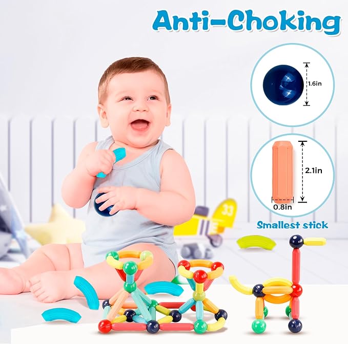 Magnetic Building Blocks STEM Educational Toy for Kids Montessori Learning Sticks and Balls Preschool Sensory Toys for Toddlers Gift for 3 Year Old Boys & Girls