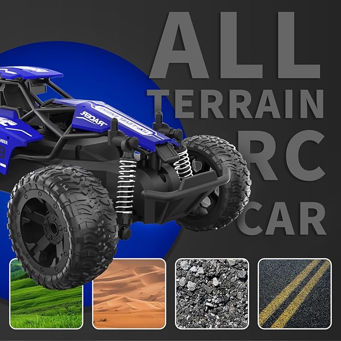 Carox 1:16 Scale RC Car for Kids, 2.4GHz High-Speed Electric Monster Truck, 20km/h, Dual 1000mAh Rechargeable Batteries, All-Terrain Tires, Shock Absorbing Suspension, Ideal Gift for Boys Aged 6-12