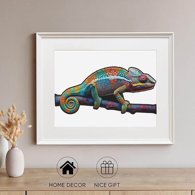 Wooden Puzzles for Adults, Chameleon Jigsaw Puzzles 500 Piece, Unique Shape Puzzles for Adults and Kids, Fun Challenging Puzzles Family Game Gift, 23.5 x 11.47 Inches