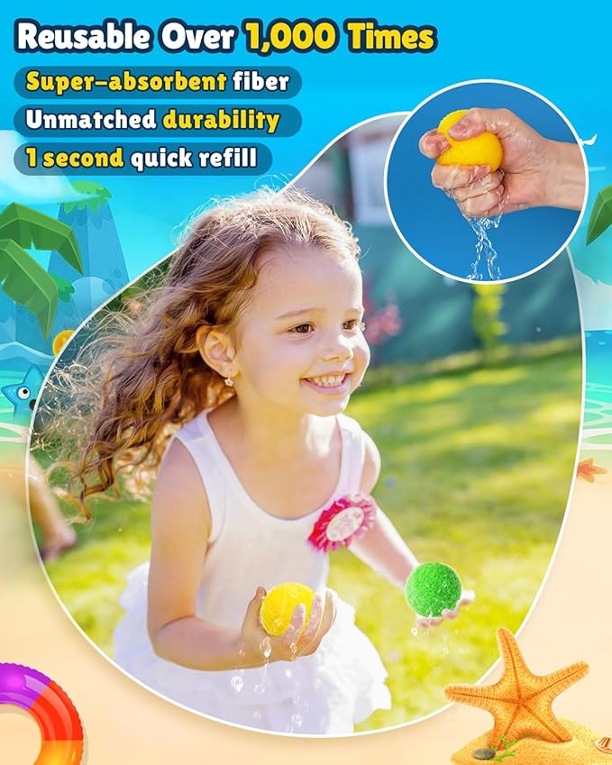 Reusable Water Balls, 75 Pack Reusable Water Balloons Splash Balls for Kids and Adults - Water Toys for Outdoor Summer Fun Water Games Pool Backyard Birthday Party