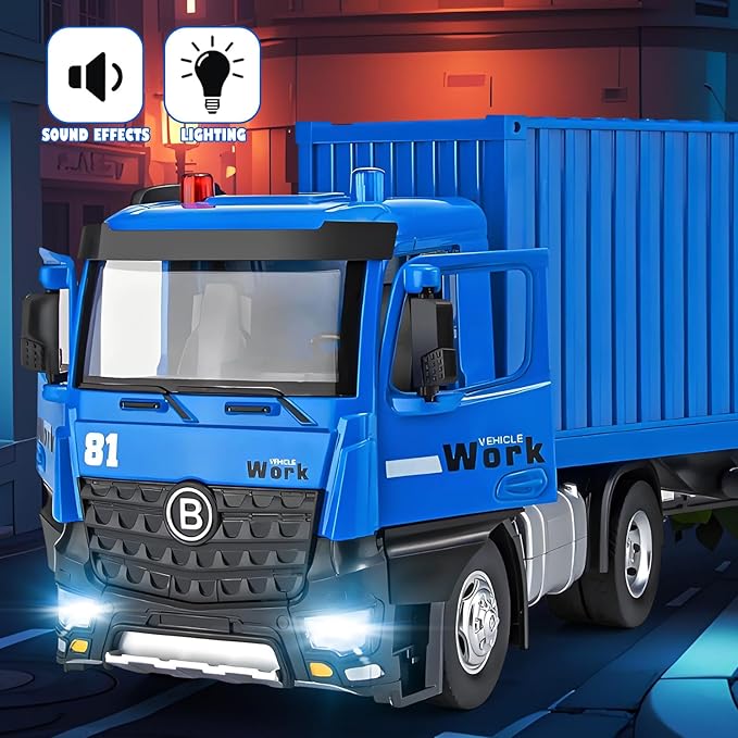 Semi Truck Toy with Metal Cab, Large Tractor Trailer Truck with Lights and Sounds, Friction Powered Cargo Transporter for Kids, Birthday Gift for Toddlers Boys 16.5"